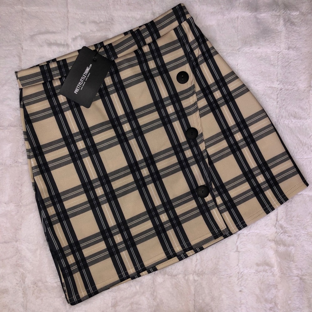 PLT STONE CHECKERED BUTTON SKIRT